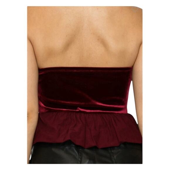 Haute Monde Velvet Peplum Top Size M Burgundy Strapless Ruffle Goth Party NWT - Picture 10 of 11
